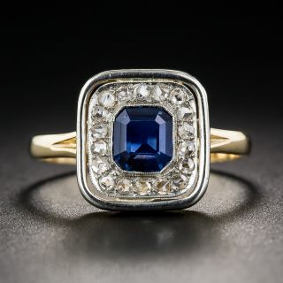 Rectangular Sapphire and Diamond Halo Ring