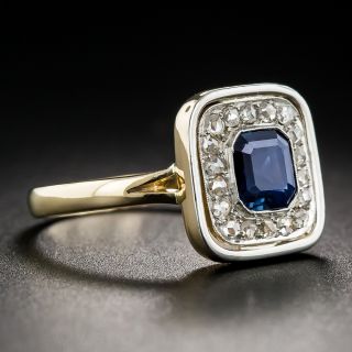Rectangular Sapphire and Diamond Halo Ring