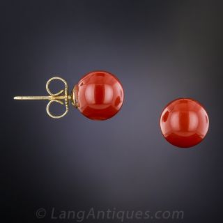 Red Coral Bead Earrings