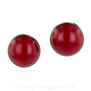 Red Coral Button Earrings
