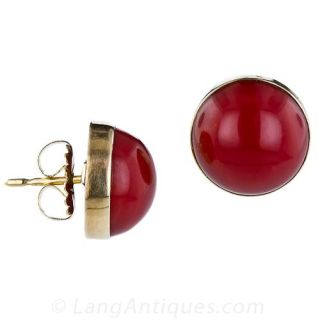 Red Coral Button Earrings