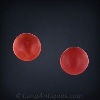 Red Coral Button Earrings