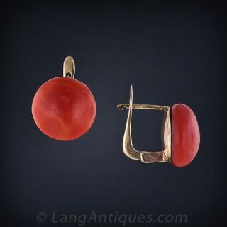 Red Coral Button Earrings