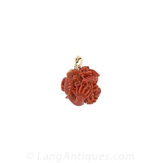 Red Coral Carved Dragon Pendant