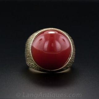 Red Coral Gumdrop Dome Ring