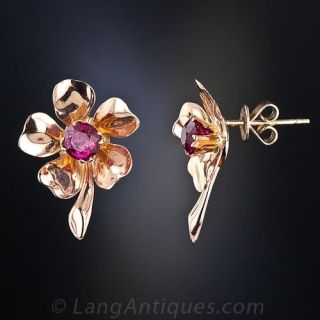 Red Tourmaline Flower Earrings