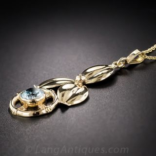 Retro 14K Gold and Blue Zircon Pendant