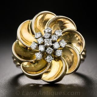 Retro 18K and Diamond Flower Ring