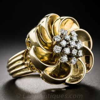 Retro 18K and Diamond Flower Ring