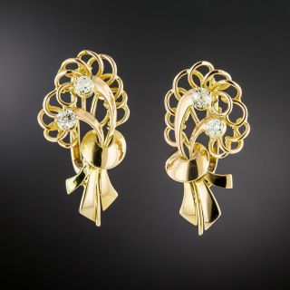 Retro 18K Diamond Bow Earrings - 1
