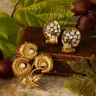 Retro 18K Diamond Flower Brooch