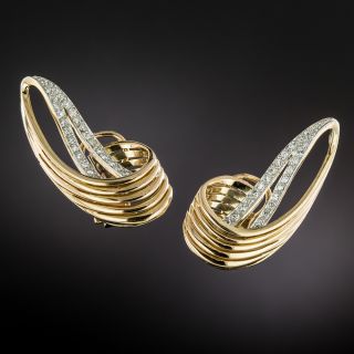 Retro 18K Kinetic Diamond Swirl Earrings - 1