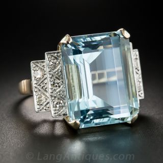 21 Carat Aquamarine, Diamond and Rose Gold Retro Cocktail Ring