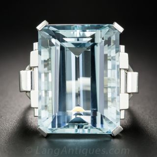 Retro 30 Carat Aquamarine Platinum Ring