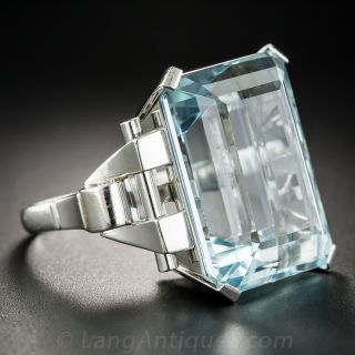 Retro 30 Carat Aquamarine Platinum Ring