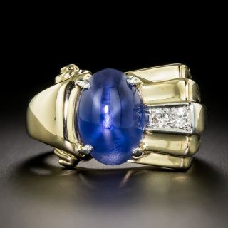 Retro 6.25 Carat Star Sapphire and Diamond Ring - 8