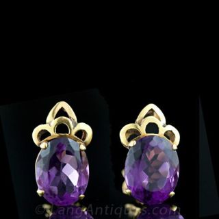 Retro Amethyst Clip Earrings Main View