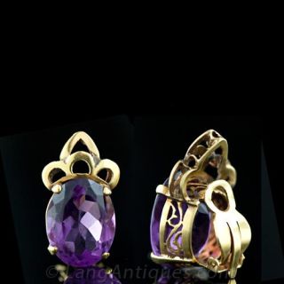 Retro Amethyst Clip Earrings