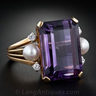 Retro Amethyst Pearl and Diamond Ring