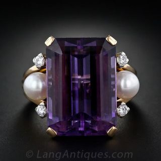 Retro Amethyst Pearl and Diamond Ring