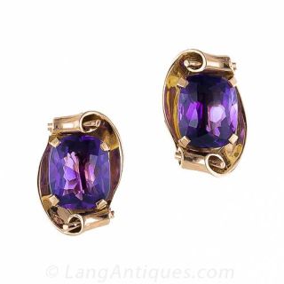 Retro Amethyst Scroll Earrings