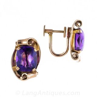 Retro Amethyst Scroll Earrings