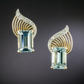 Retro Aquamarine and Diamond Earrings  - 2