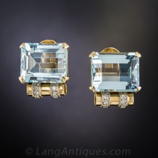 Retro Aquamarine and Diamond Earrings - 2