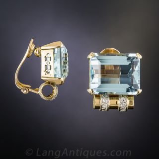 Retro Aquamarine and Diamond Earrings