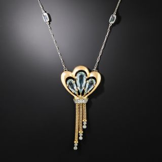 Retro Aquamarine and Diamond Necklace  - 2