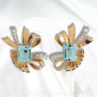 Retro Aquamarine Diamond Earrings