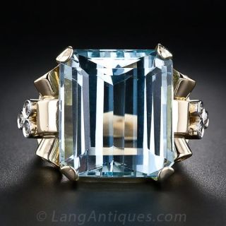 Retro Aquamarine and Diamond Ring