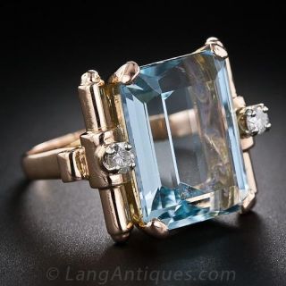 Retro Aquamarine and Diamond  Ring - 2
