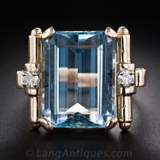 Retro Aquamarine and Diamond  Ring
