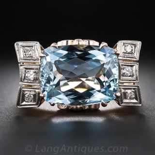 Retro Aquamarine and Diamond Ring