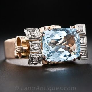 Retro Aquamarine and Diamond Ring