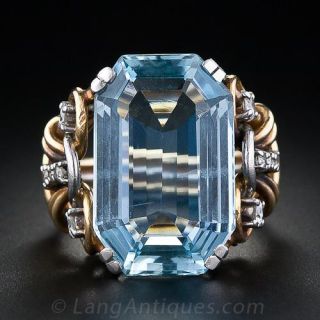 Retro Aquamarine and Diamond Ring