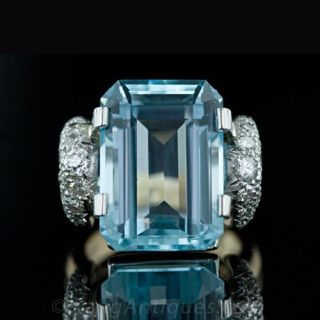 Retro Aquamarine and Diamond Ring Main View