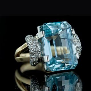 Retro Aquamarine and Diamond Ring