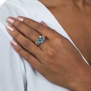 Retro Aquamarine and Diamond Rose Gold Ring