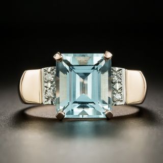 Retro Aquamarine and Diamond Rose Gold Ring - 2