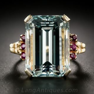 Retro Aquamarine and Ruby Ring