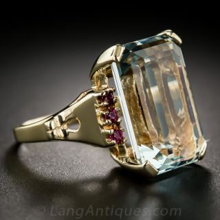 Retro Aquamarine and Ruby Ring