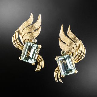 Retro Aquamarine and Tri-Color 18K Gold Earrings - 2
