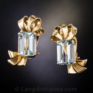 Retro Aquamarine Clip Earrings