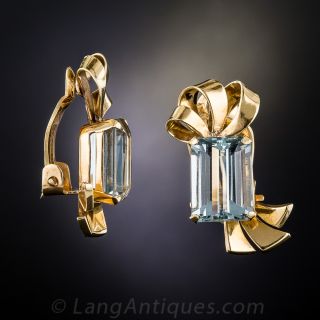 Retro Aquamarine Clip Earrings