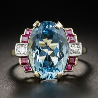 Retro Aquamarine Ruby and Diamond Ring - 1