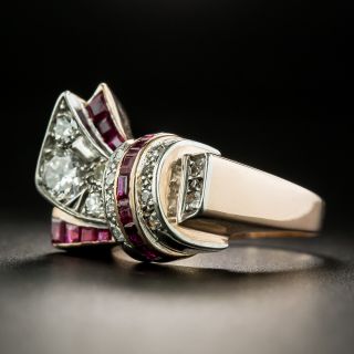 Retro Assymetrical Diamond and Ruby Ring