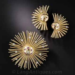 Retro Atomic Brooch and Earrings Set
