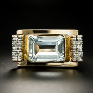 Retro Blue Topaz and Diamond Ring - 2